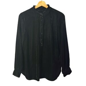 Talbots Womens Black Velvet Tunic Top Size M Preppy Holiday Boho Victorian Goth
